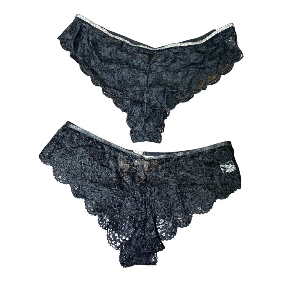 Lace Panty Set Womens 3XL Black NWOT Rhinestone Heart Glitter Strappy‎